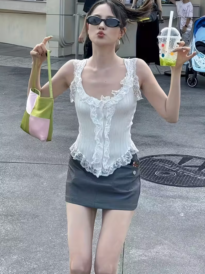 Ärmellose Bluse aus Spitze für Damen