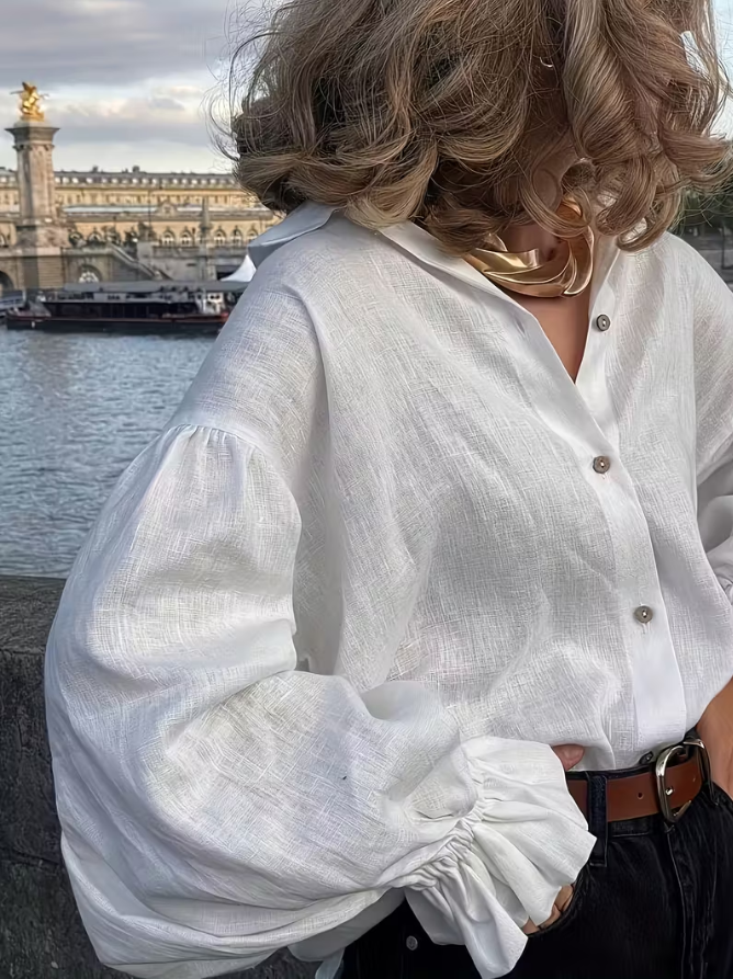 Bluse mit gerafften Ärmeln und V-Ausschnitt für Damen