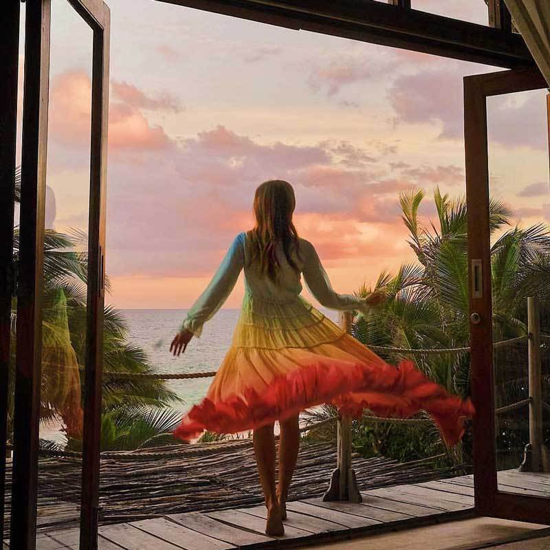 Sienna - Bohème Regenbogen Maxikleid