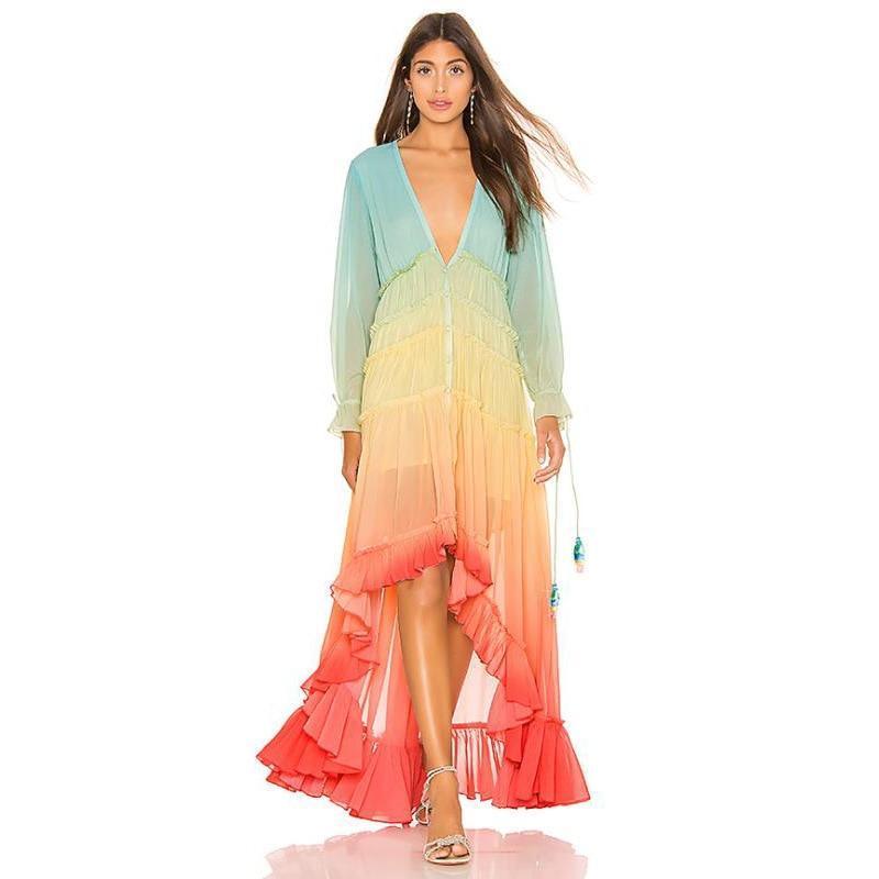 Sienna - Bohème Regenbogen Maxikleid