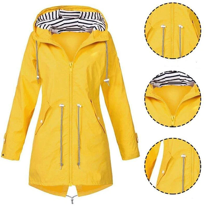 Rheenz - Modern ausgeschnittener langer Regenmantel für Damen